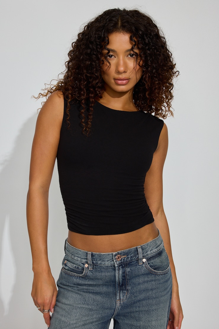 SuperSoft Ruched Back Top Black - Image 2