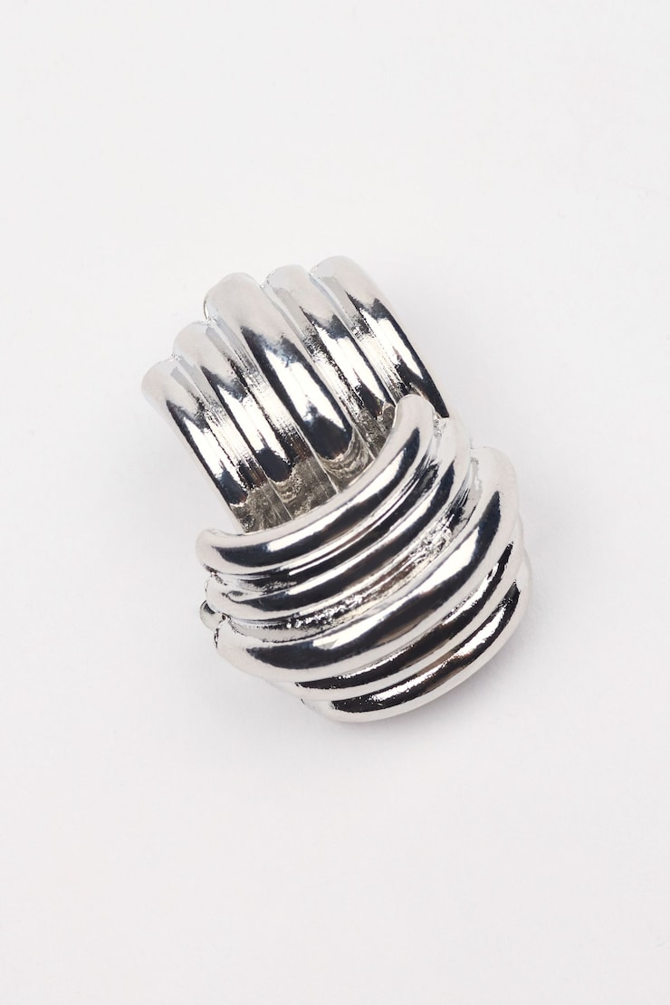 Lined Curve Button Earrings Gray - Image 4