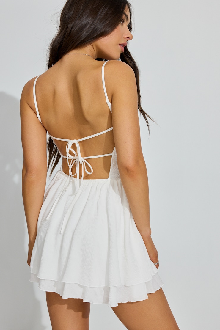 Kenzie Smocked Tiered Romper White - Image 4