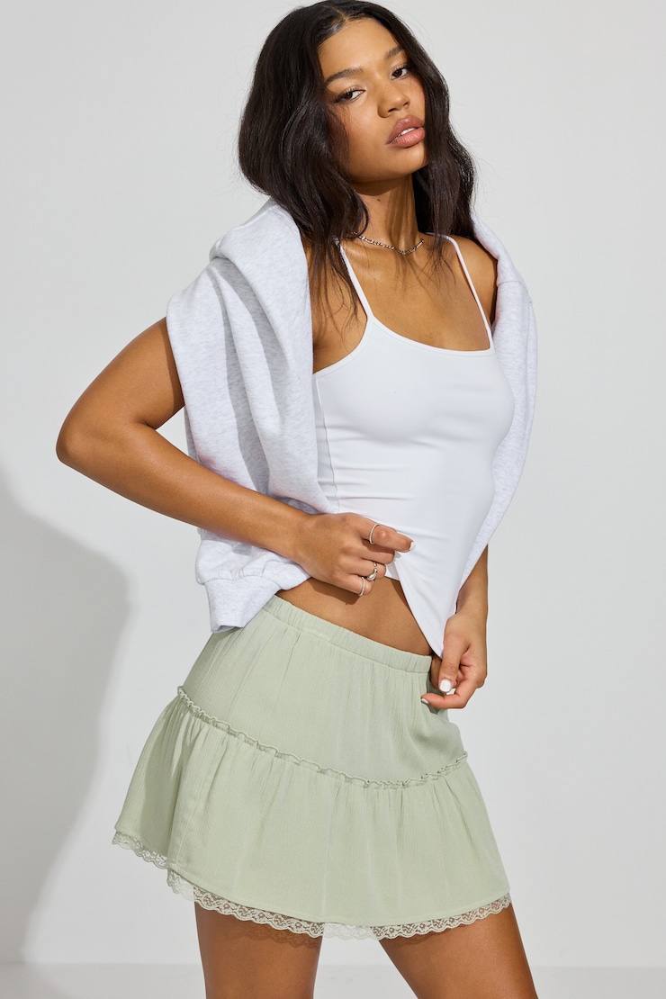 Tiered Mini Skirt Green - Image 2