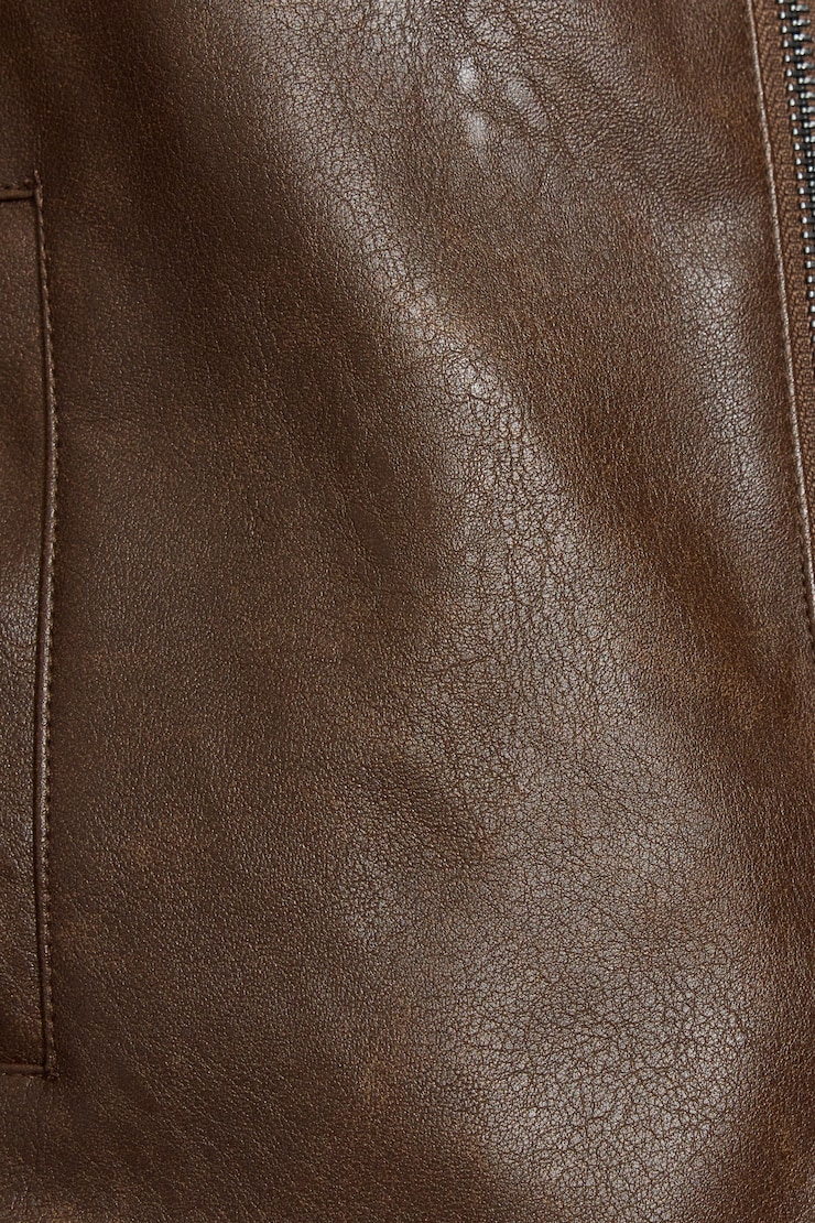 Faux Leather Worker Jacket Brown - Image 6