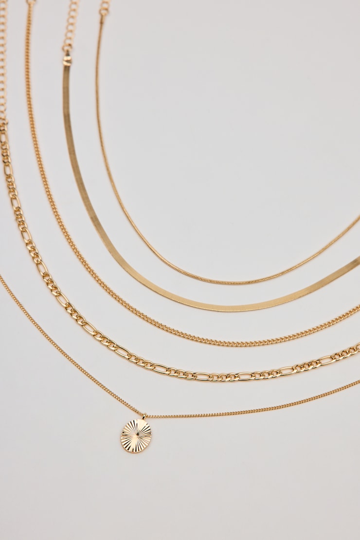 Set of 5 Clean Diamond Cut Oval Necklaces Yellow - Image 2