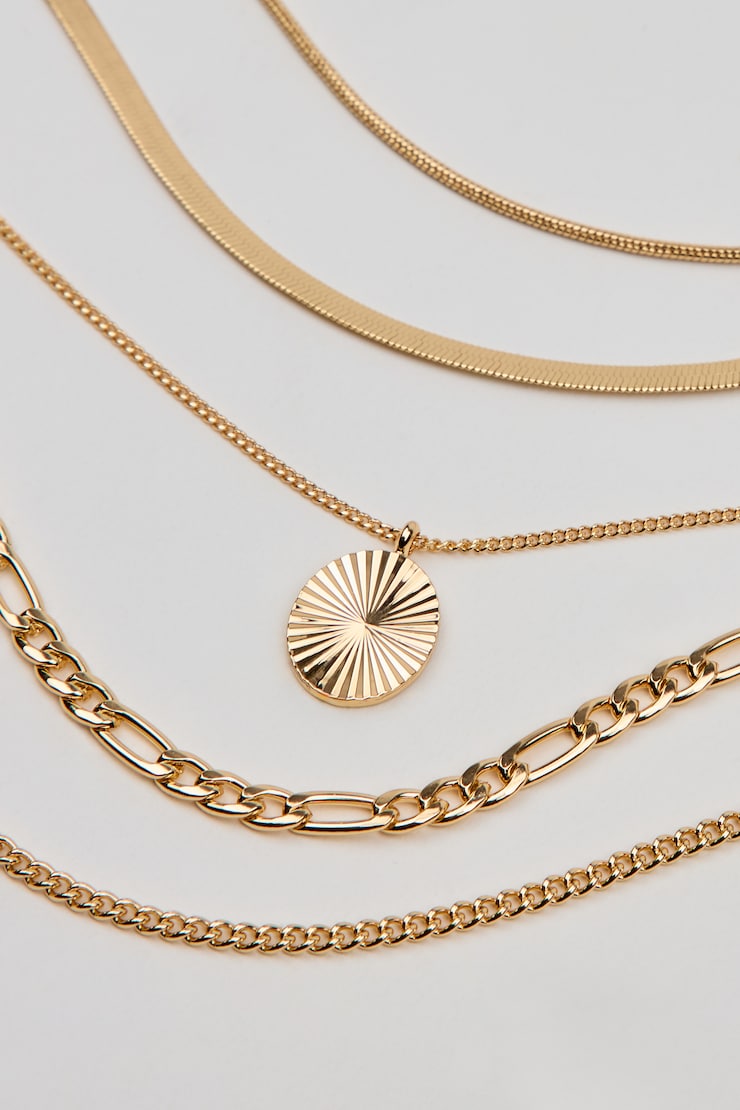 Set of 5 Clean Diamond Cut Oval Necklaces Yellow - Image 3