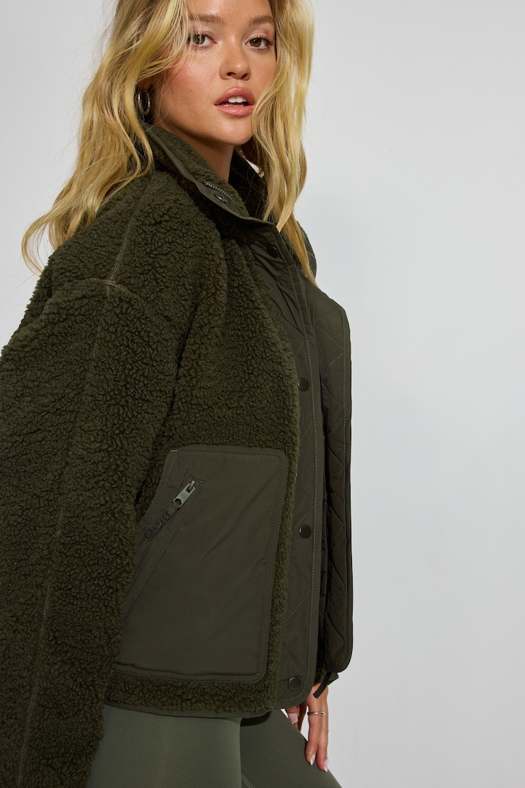 Sherpa Mixed Media Jacket Green - Image 2
