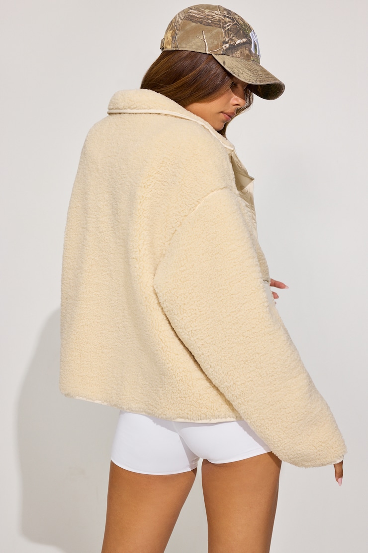 Sherpa Mixed Media Jacket White - Image 4