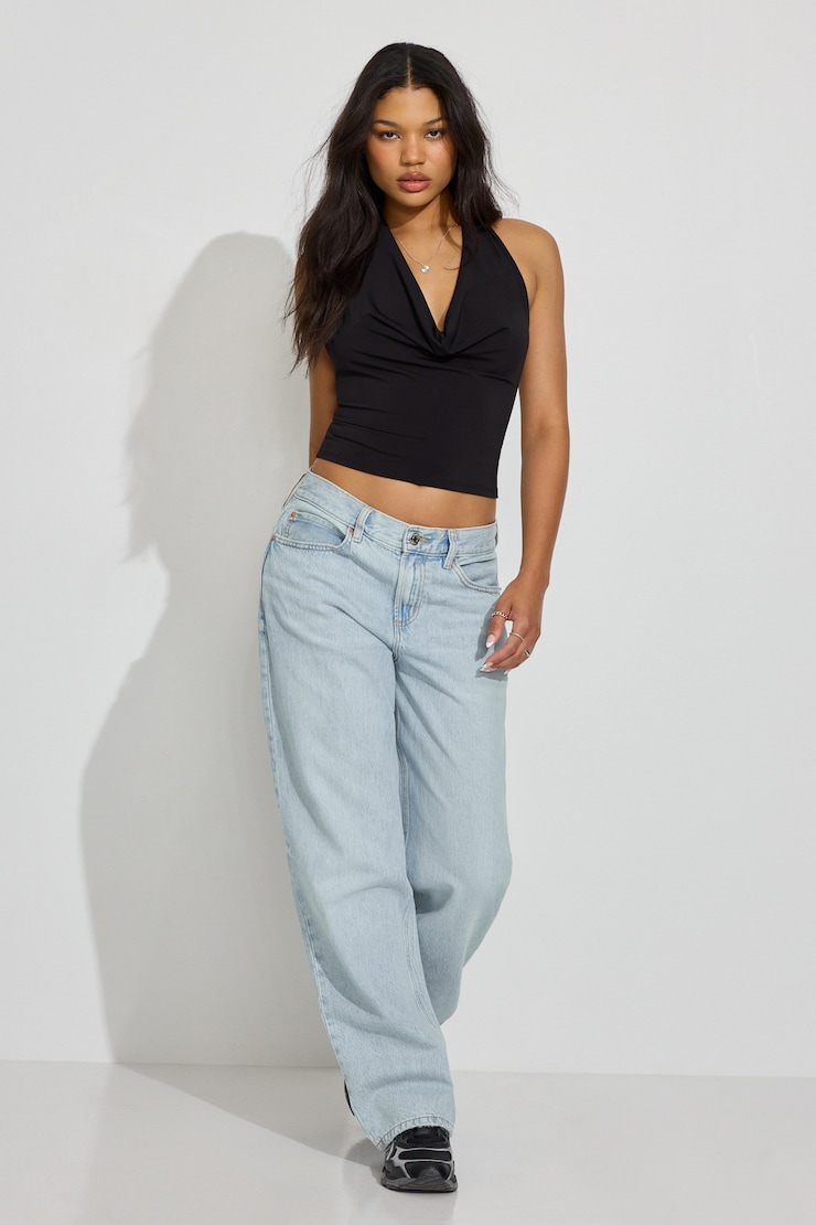 Deep Cowl Neck Halter Top Black - Image 3