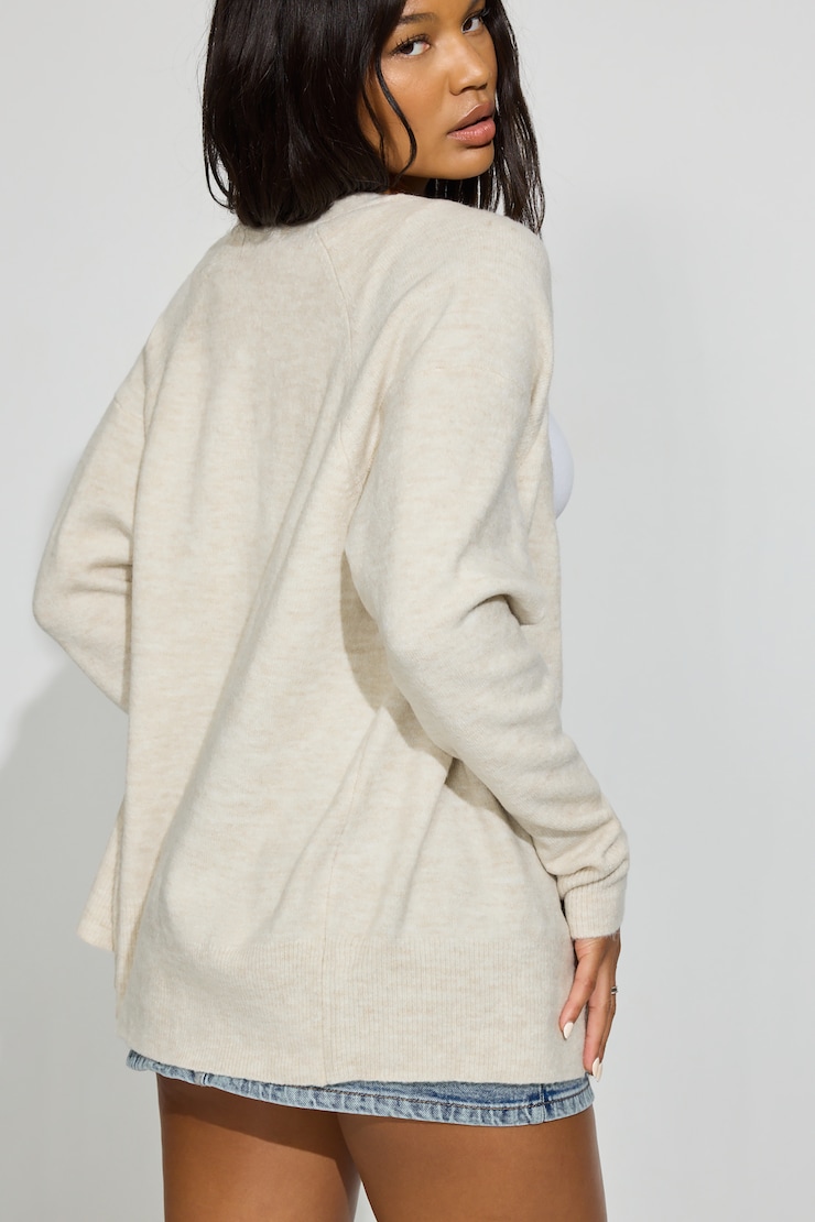 Long Sleeve Spongy Oversized Cardigan Beige - Image 3