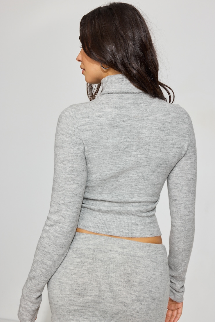 Long Sleeve Spongy Fitted Turtleneck Gray - Image 3