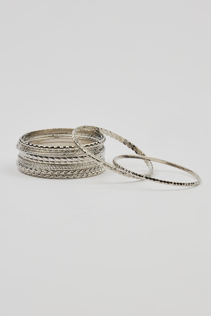 Set of 11 Textured Bangles GREY