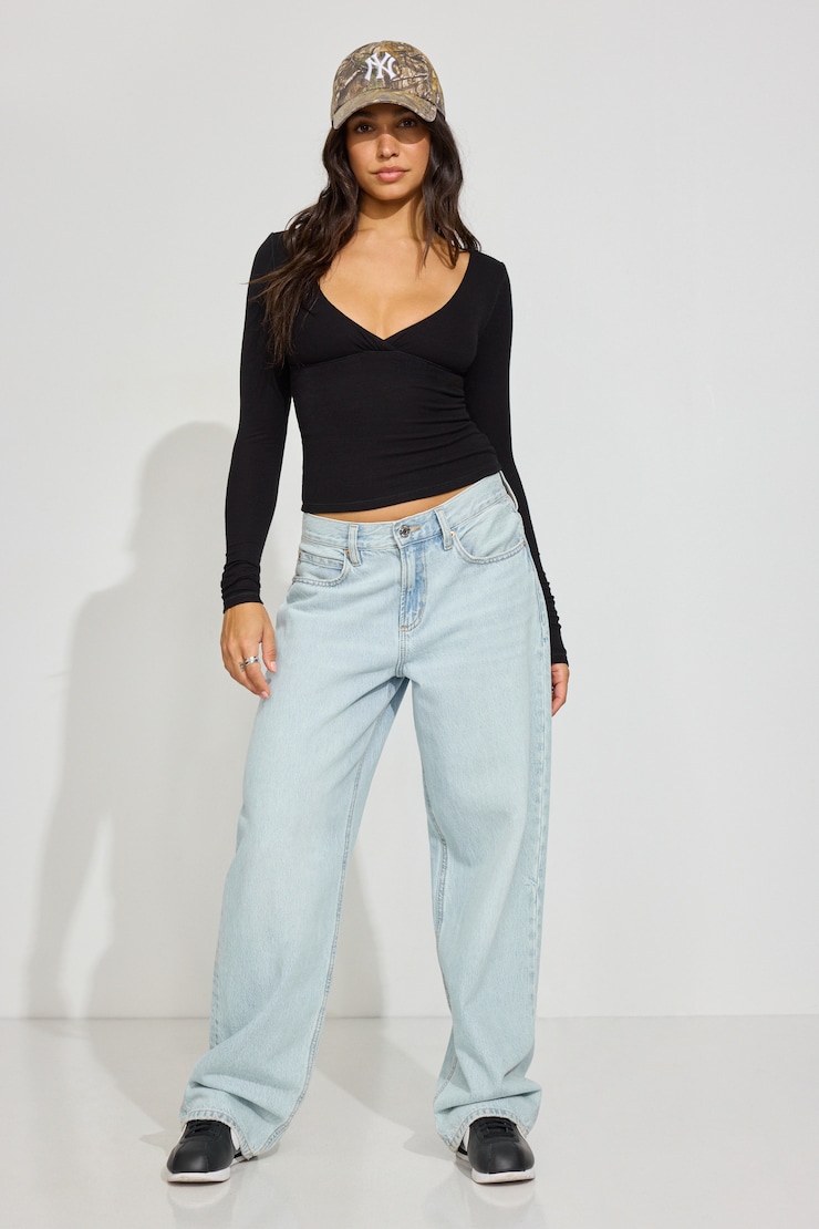 Crossover Long Sleeve Top Black - Image 2