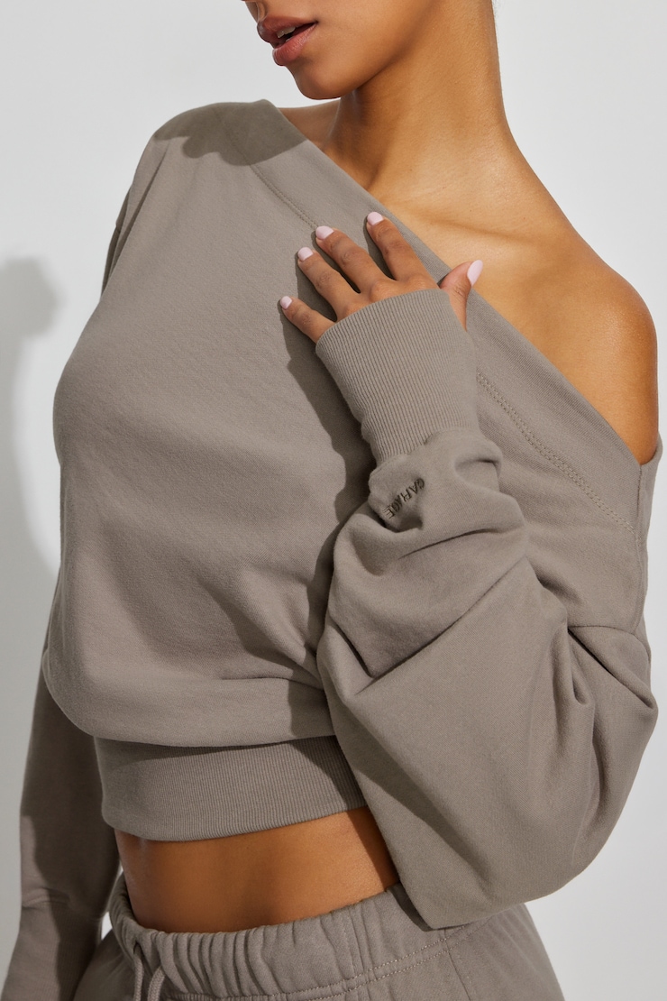SoftTerry Rib Off Shoulder Sweater Beige - Image 2