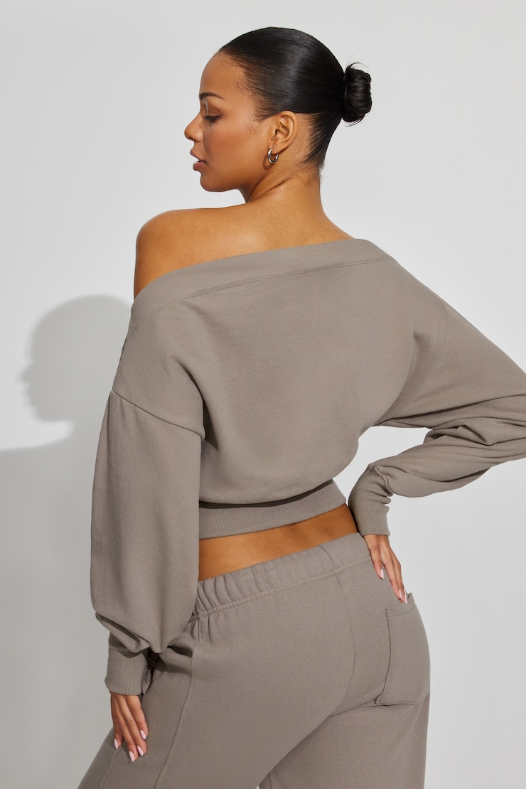 SoftTerry Rib Off Shoulder Sweater Beige - Image 3