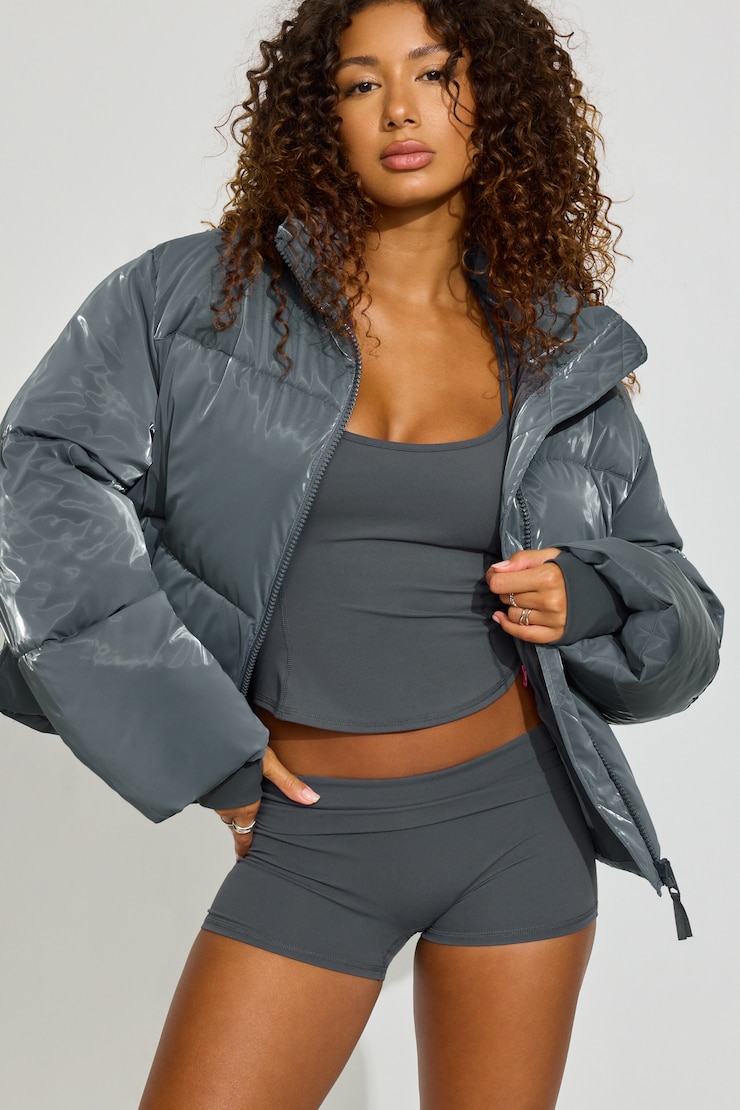 Shiny Puffer Jacket Gray - Image 2
