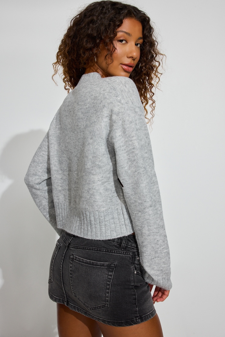 Long Sleeve Spongy Crewneck Sweater Grey - Image 3