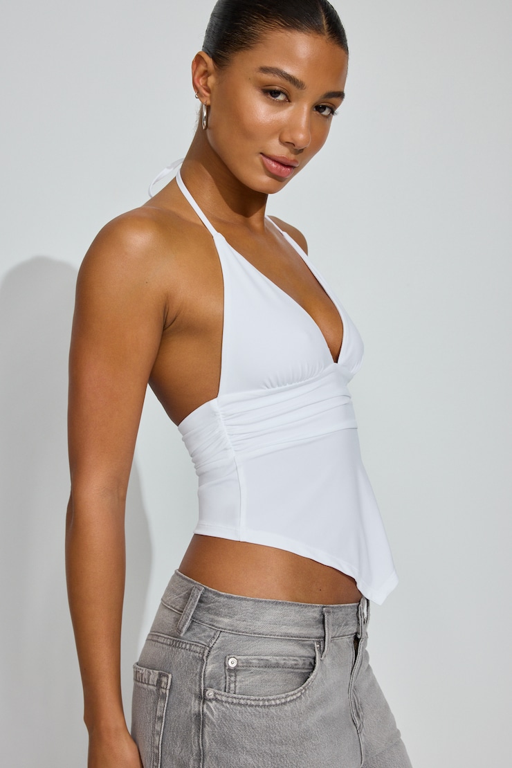 Plunge Halter Hankerchief Top White - Image 2
