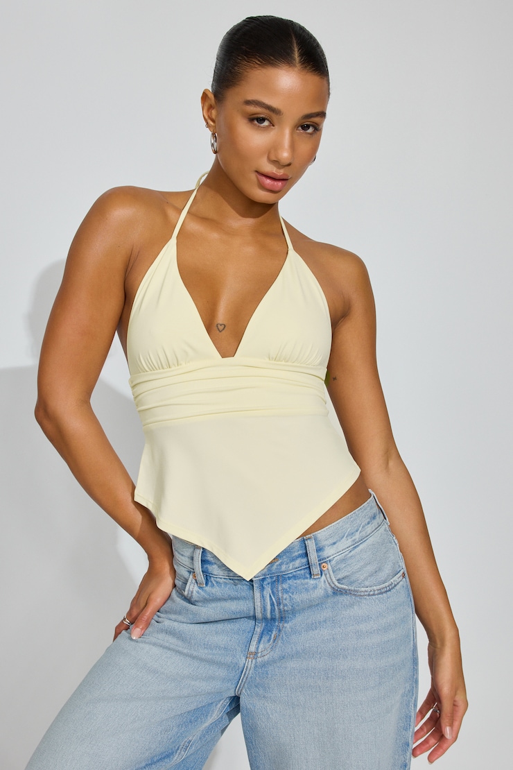 Plunge Halter Hankerchief Top Yellow
