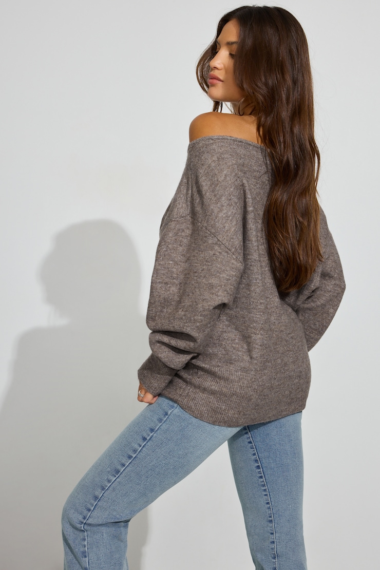 Rory Relaxed Off Shoulder Sweater Brown - Image 2