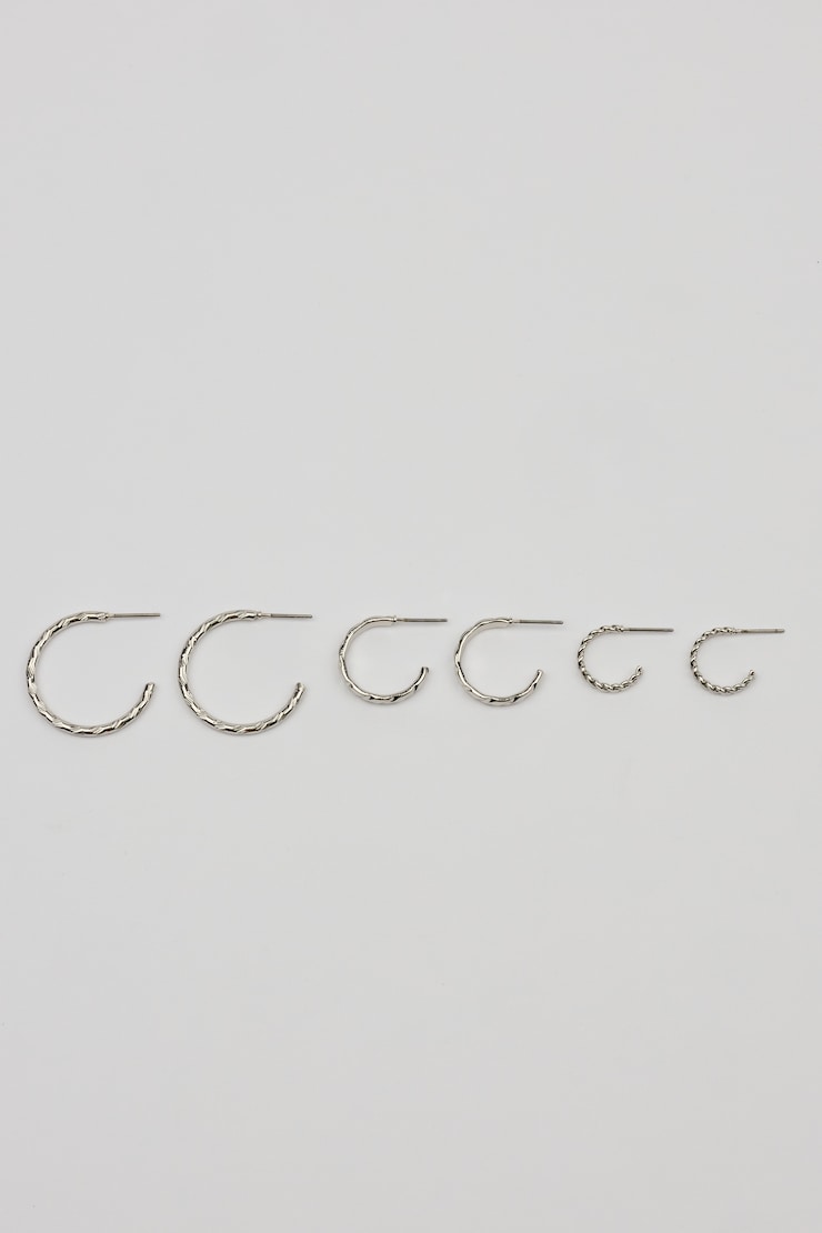 Set of 3 Textured Open Hoop Earrings Gray - Image 3