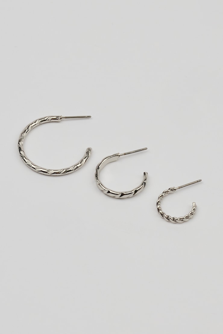 Set of 3 Textured Open Hoop Earrings Gray - Image 4