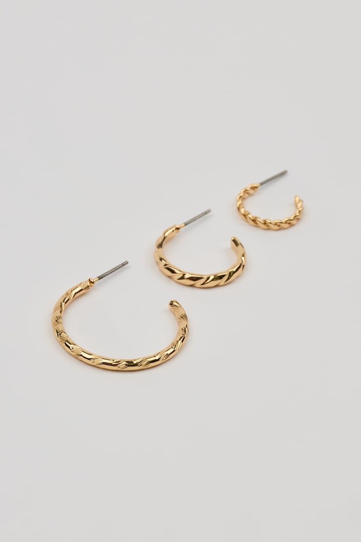Set of 3 Textured Open Hoop Earrings Yellow - Image 3
