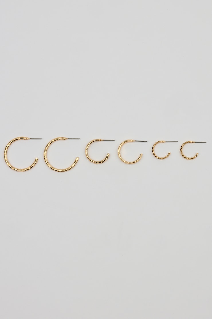 Set of 3 Textured Open Hoop Earrings Yellow - Image 4