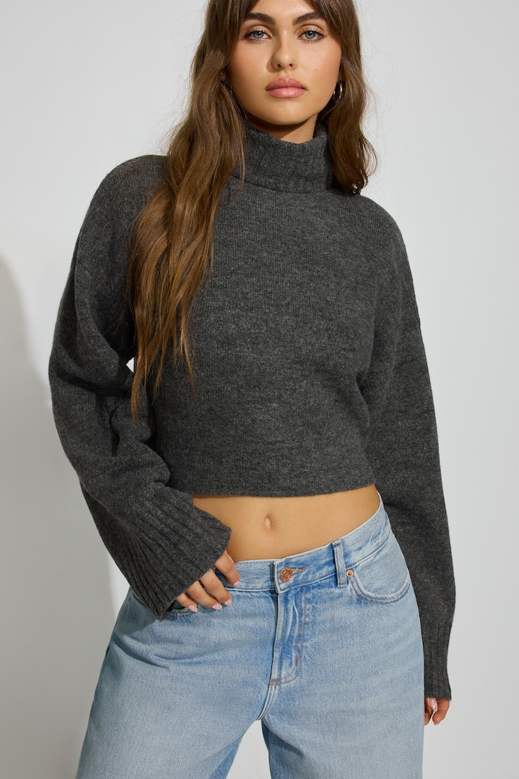 Spongy Cropped Turtleneck Gray - Image 3