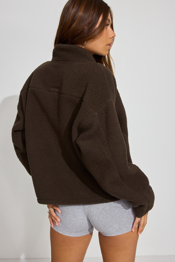 Sherpa Fleece Full Zip Jacket Brown - Image 4