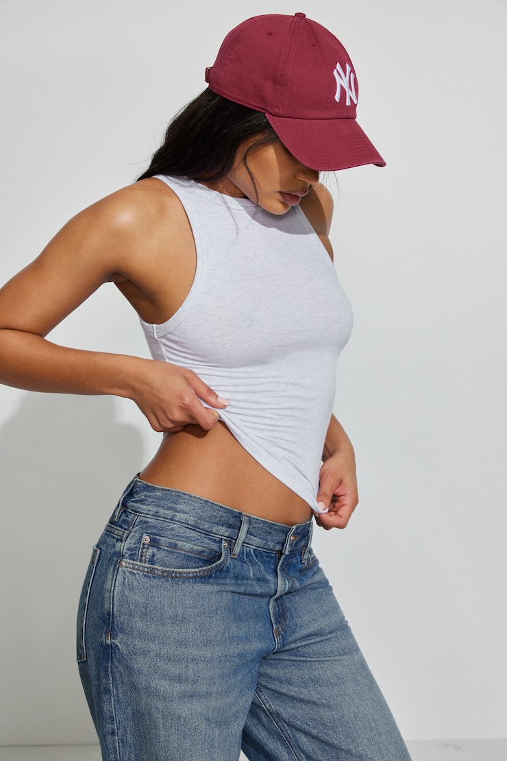 High Neck Cotton Tank Top Gray