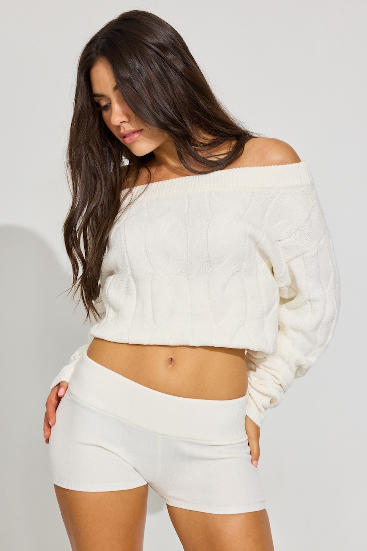 Chenille Low Rise Tiny Shorts Beige - Image 2