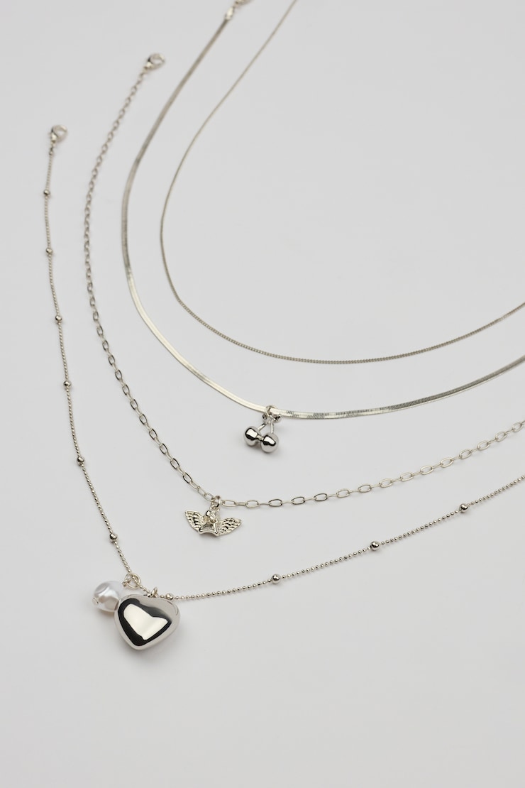 Set of 4 Angel and Cherry Pendant Necklaces Gray - Image 4