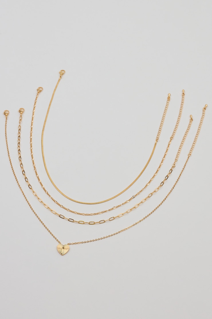 Set of 4 Heart & Chain Necklaces Yellow - Image 4