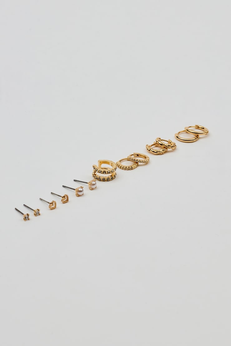 13 Pack of Gem, Hoop & Cuff Earrings White - Image 4