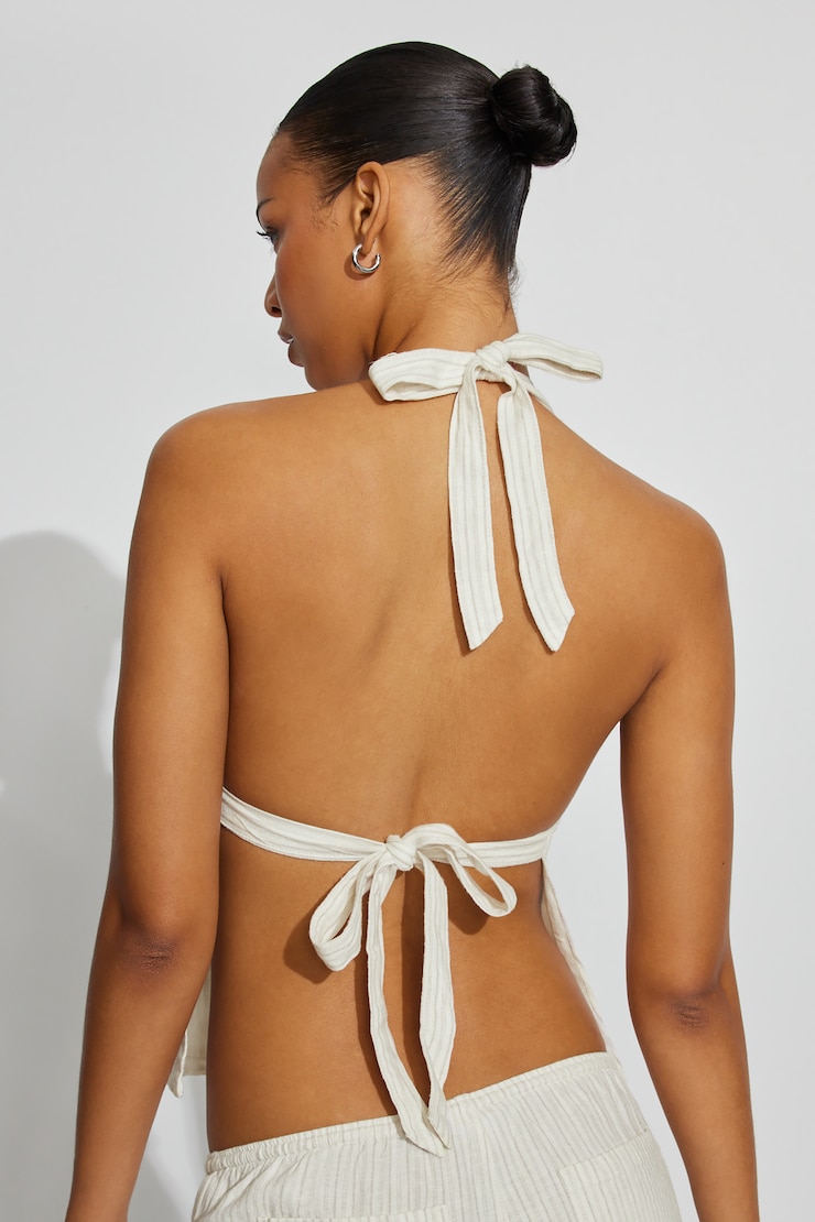 Linen Halter Top Beige - Image 3