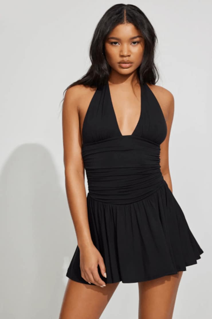 Plunge Halter Fit & Flare Dress Black - Image 2